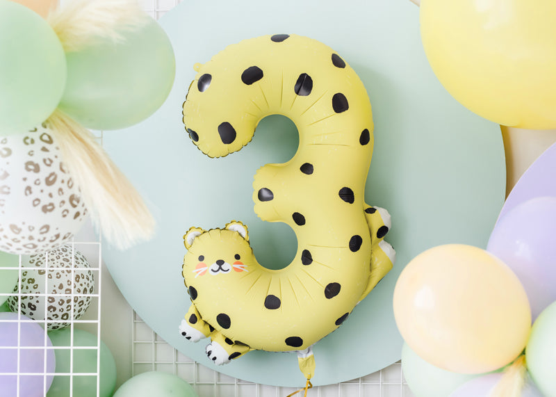 Folienballon Ziffer 3 - Gepard, 72.5x109 cm