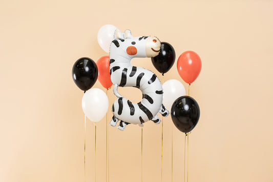 Folienballon Ziffer 5 - Zebra, 68x98 cm