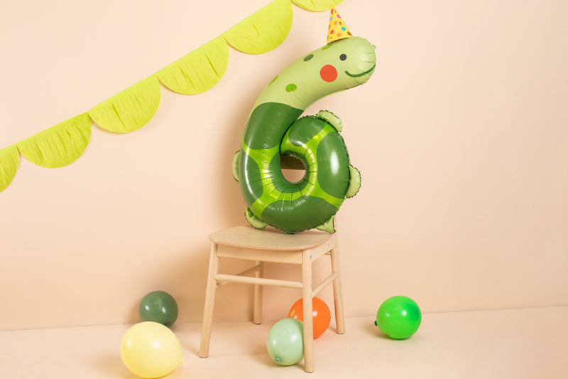 Folienballon Ziffer 6 - Schildkröte, 75x96 cm