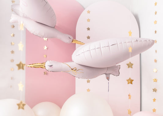 Folienballon Storch, 103x60 cm, hellrosa