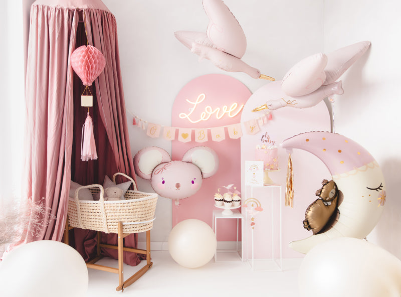 XXL Folienballon Teddybär auf dem Mond rosa