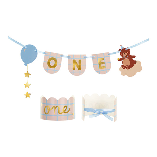 Stuhlbanner und Krone Teddybär, 50x20.5 cm, mix