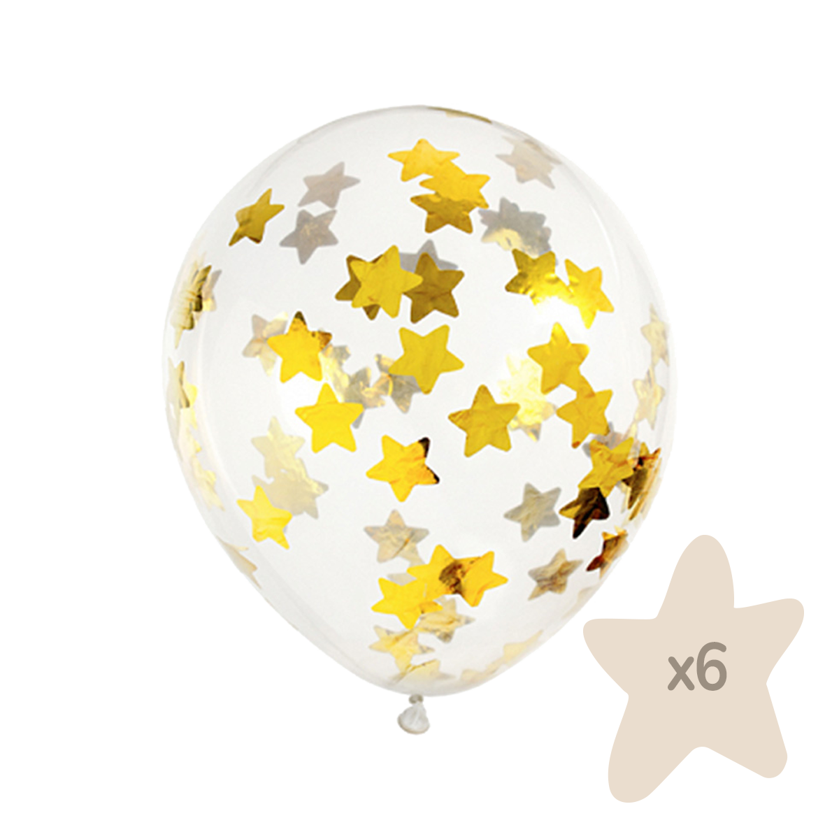 6 Konfettiballons „Goldsterne“