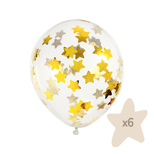 6 Konfettiballons „Goldsterne“