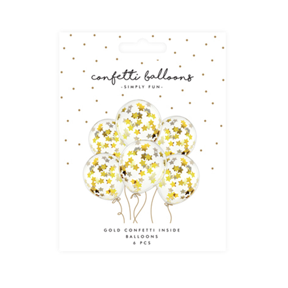 6 Konfettiballons „Goldsterne“