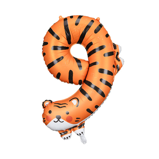 Folienballon Ziffer 9 - Tiger, 64x87 cm