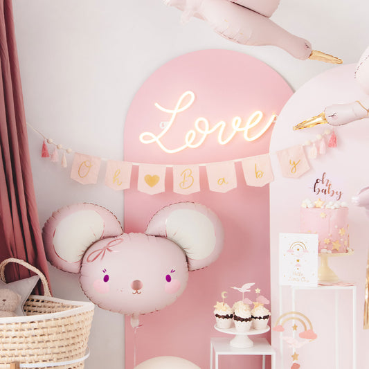 Banner Oh Baby mit Quasten, 2.5 m, hellrosa